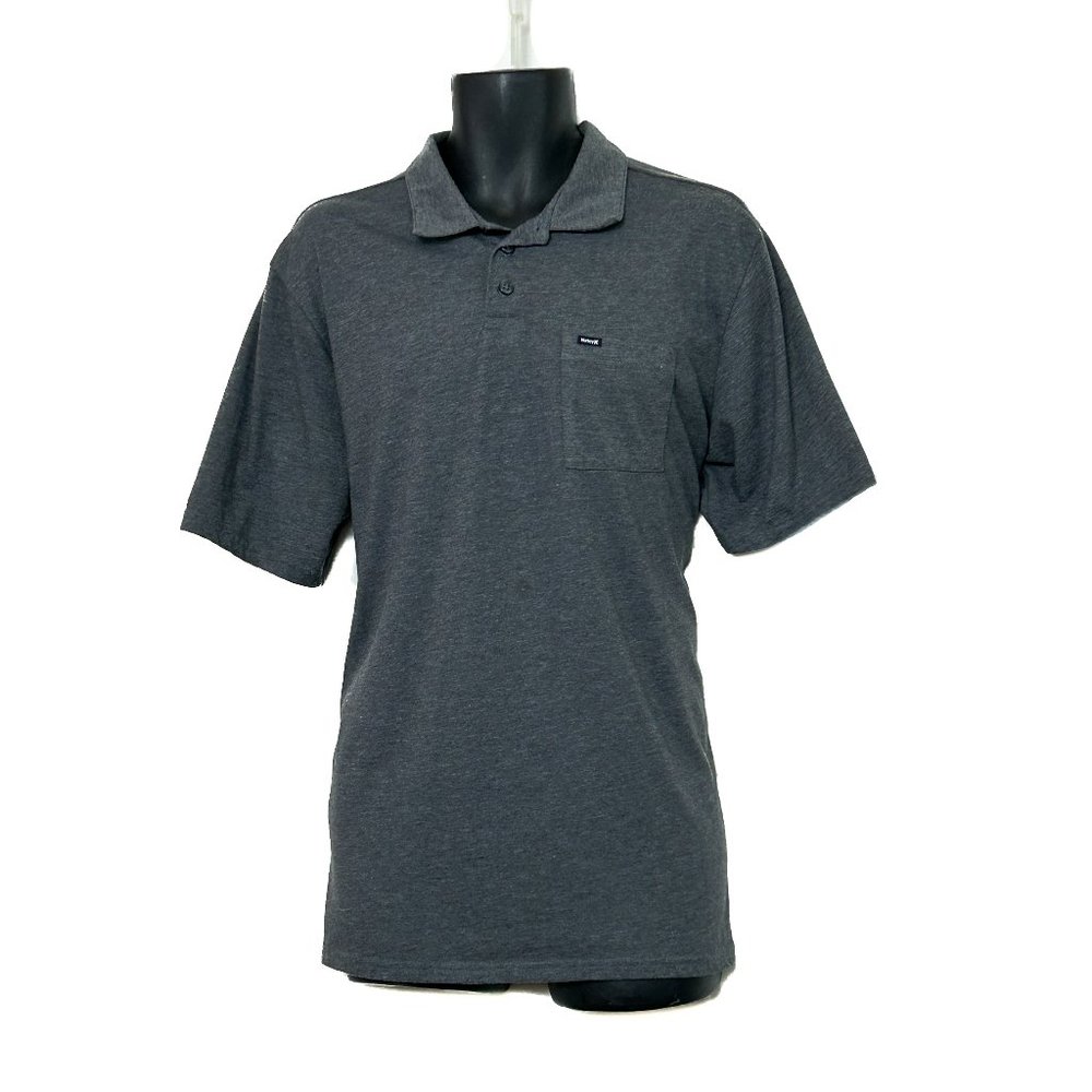 Hurley Mens Short Sleeve Charcoal Heather 3 Button Polo Shirt Logo Size XL